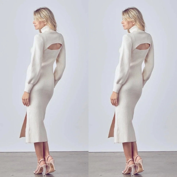 NWT Turtleneck Two-Piece Midi Knit Sweater Dress, Cream, Medium - Picture 2 of 2
